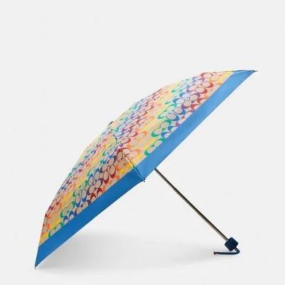 Authentic Uv Protection Mini Umbrella In Rainbow Signature by Coach - Picture 1 of 1